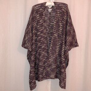 Avenue 1X-3X Knit Poncho Sweater with Patch Pockets in Purple Green Ivory